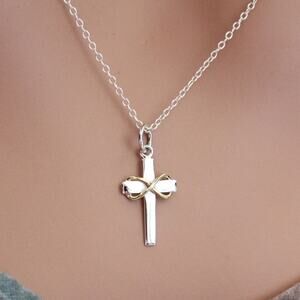 Sterling Silver Cross Necklace with Bronze Infinity
